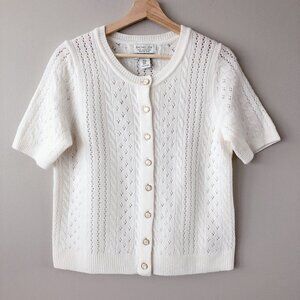 Rachel Zoe 100% extra fine merino wool cardigan sweater MEDIUM knit pointelle